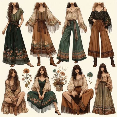 Cottagecore Outfit Inspo Fall, Romantic Boho Aesthetic, Fantasy Fall Outfits, Witchy Beach Outfit, Boho Romantic Style Outfit, Cottage Core Mom Outfits, Boho Character Design, Boho Thrift Outfits, Modern Gypsycore Fashion