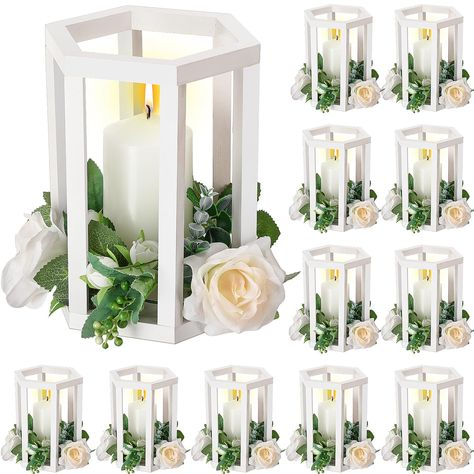 PRICES MAY VARY. Sufficient Quantity: each package includes 12 wooden lanterns centerpieces; This gives you an ample supply for creating cohesive decorations and displaying romance across various venues wedding parties or events; Ideal for housewarming or wedding gifts; Please note that candles and artificial flowers not included No Assembly Required: unlike many other decorative pieces, this wooden candle holder requires no assembly; It arrives ready to use straight out of the box, saving you t Rustic Lantern Centerpieces Wedding Table Decorations, Lantern Centerpieces Ideas, Wedding Lantern Centerpieces, White Lantern Centerpieces, Lantern Wedding Centerpieces, Birdcage Centerpieces, Lanterns Centerpieces, Memorial Service Decorations, Rustic Lantern Centerpieces