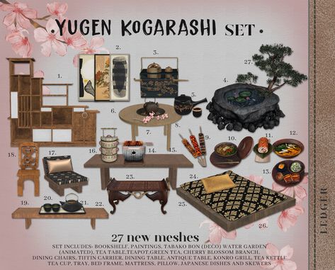 Sims 4 Japanese House, Japan Furniture, Japanese Bed, Sims 3 Mods, Japanese Table, Sims 4 Body Mods, Tumblr Sims 4, Japanese Furniture, Cherry Blossom Branch