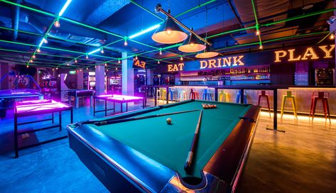 Arcade Interior, Old School Arcade, Sport Bar Design, Billiards Bar, Arcade Bar, Pool Table Room, Retro Arcade Games, Commercial And Office Architecture, Best Rooftop Bars