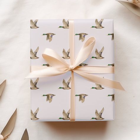 "Perfect for a woodland themed baby shower or outdoor birthday party - this illustrated mallard duck gift wrap is great wrapping paper for any small or medium sized gift. It features edge-to-edge printing on a premium matte paper for a sophisticated look. *The gift wrap is sold in a set of 5 or 10 sheets. *Each sheet measures 20\" x 29\" *Rolled and shipped in a cardboard tube *Beautiful matte finish *Paper stock: 70# opaque *Quality paper folds crisp *Due to various monitor settings, the actual Duck Hunting Baby Shower Theme, Duck Hunting Baby Shower Ideas, Duck Hunting Birthday Party, Mallard Duck Birthday Party, Hunting Theme Baby Shower Ideas, Mallard Duck Baby Shower Ideas, Duck Themed 1st Birthday, Hunting Baby Shower Theme, Duck Baby Shower Theme