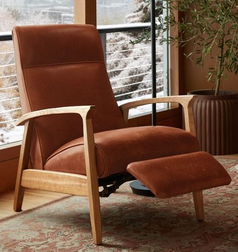 Chairs & Recliners | Rejuvenation Brown Leather Chairs, Modern Recliner, Leather Recliner Chair, Interior Design Resources, Leather Accent Chair, Gravity Chair, Leather Recliner, Zero Gravity, Free Interior Design