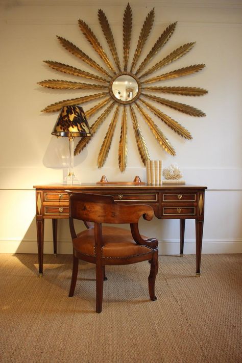 Desk In Office, Sunburst Mirrors, French Desk, Walnut Desk, Brass Inlay, Walnut Desks, Antique Desk, Sunburst Mirror, Good Morning Sunshine