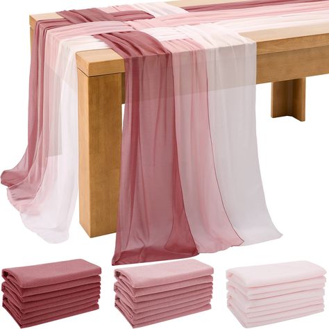 PRICES MAY VARY. 1 Lightweight and Soft: our romantic sheer table runner is made of quality chiffon, with bright and pastel color printing, lightweight, safe and odorless, soft and comfortable for touching, not wrinkle or generate static electricity easily, which can serve you for a long time Romantic Decorations for Wedding: our modern table runner adopts an elegant design, can be applied to decorate your round tables or reception, suitable for weddings, bridal showers, anniversaries, engagemen Party Table Runners, Rose Gold Reception Decor, Bridal Shower At Home Decorations, Pink Sweet 16 Table Decor, Bridal Shower Brunch Table, 30a Elopement, Engagement Party Table Decorations, Pink Mexican Theme Party, Blush And Bashful Wedding