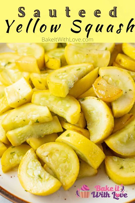 Sauteed yellow squash is a quick and easy vegetable side dish that is packed with flavor and ready in minutes! This delicious summer squash is seasoned with fresh herbs and just a bit of salt and pepper to really enhance its flavor. The simplicity is key to letting the subtle flavors of this tasty squash shine! BakeItWithLove.com #bakeitwithlove #yellowsquash #summersquash #sautee #vegetables #sidedish Baked Yellow Squash, Sauteed Summer Squash, Baked Summer Squash, Sauteed Yellow Squash, Cooking Yellow Squash, Easy Vegetable Side Dish, Healthy Squash Recipes, Sauteed Squash, Vegetarian Recepies