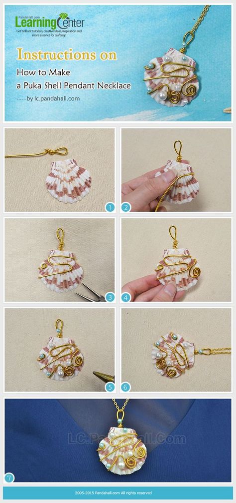 Instructions on How to Make a Puka Shell Pendant Necklace Shell Necklace Diy, Seashell Jewelry Diy, Shells Diy, Seashell Pendants, Diy Collier, Bijoux Fil Aluminium, Seashell Jewelry, Puka Shell, Jewelry Making Tutorials