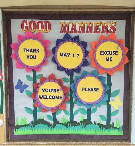 Good Manners Chart For Preschool, Class Board Decoration Ideas Creative, Good Manners Chart For Classroom, Magic Words Chart For Preschool, Good Manners Chart, Creative Charts For Classroom Ideas, Charts For Classroom Decoration, Classroom Manners, Manners Chart