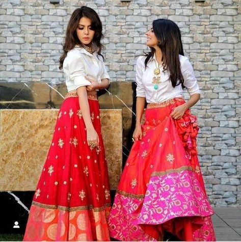 452bf208bf901322968557227b8f6efedesc34623180ri Skirt And White Shirt, Beautiful Lehenga, Brocade Skirt, Indian Outfits Lehenga, Silk Crop Top, Lehnga Dress, Long Skirt Outfits, Long Dress Design, Indian Gowns Dresses