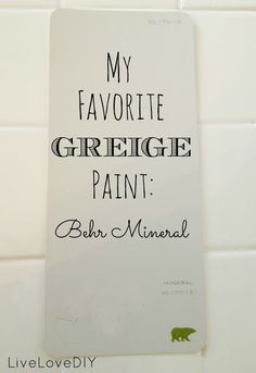 Best Greige Paint! It's Behr Mineral. I've tried so many different beiges and grays, and this is handsdown my fave. I had it mixed in Glidden (just because it's cheaper). Here's a pic of the exact specifications. You can take the below info to any paint store, and they should be able to mix it for you there. Behr Greige, Best Interior Paint, Greige Paint Colors, Greige Paint, Painting Colors, Behr Paint, Halloween Cocktails, Interior Painting, Storing Paint