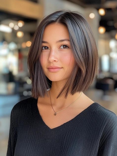 Medium Bob Haircuts: Versatile and Chic Styles for Every Woman Bob Haircut For Straight Hair, Short A Line Bob, Long Bob Hairstyles Straight, One Length Bob, Bob Straight Hair, Medium Bobs, Straight Hair Bob, Brunette Bob Haircut, Above Shoulder Length Hair