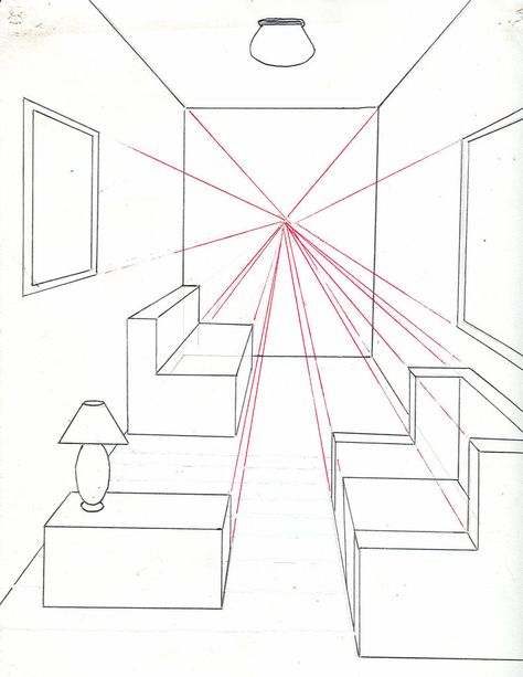 How To Draw A Room Using One Point Perspective Draw A Room, Perspective Room, 1 Point Perspective, Perspective Drawing Architecture, Perspective Drawing Lessons, One Point Perspective, Cool Pencil Drawings, Vanishing Point, Point Perspective