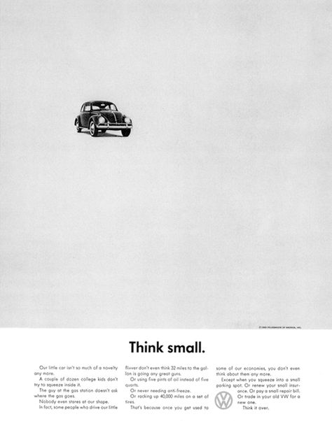 The Greatest Print Campaigns of All Time: Volkswagen Think Small #Print Copywriting Advertising, Popular Ads, Logos Retro, Ad Layout, Renault Sport, Classic Volkswagen, Combi Volkswagen, Vw Beetle Classic, 광고 디자인