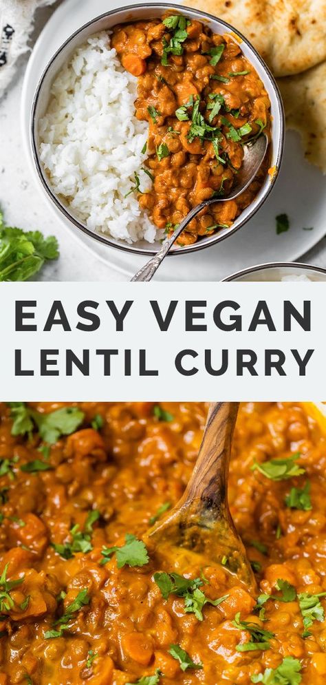 Vegan Red Lentils Recipe, Healthy Creative Recipes, Vegan Lentil Curry, Vegan Rice Dishes, Red Lentil Recipes, Coconut Lentil Curry, Healthy Rice Recipes, Lentil Curry Recipes, Homemade Naan