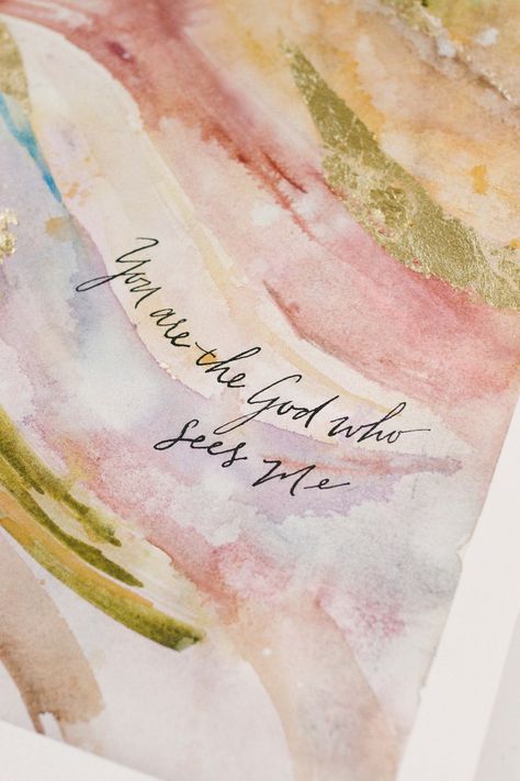 Scripture Inspired Paintings, Genesis 16:13 Wallpaper, You Are The God Who Sees Me, Watercolor Affirmation Cards, Genesis 16:13, Christian Watercolor Paintings, Simple Christian Art, God Sees Me, Watercolor Scripture Art