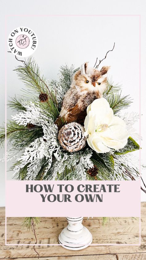 Transform your holiday decor with this stunning Rustic Winter Owl Candlestick Arrangement! 🦉❄️ Perfect for adding a cozy, woodland touch to your mantel, table, or centerpiece. 🌲 In this step-by-step tutorial, we’ll show you how to combine frosted greenery, pinecones, and a cute owl for the perfect winter look. 🎄✨

📺 Watch the full tutorial on our YouTube channel and bring a little nature into your holiday decor! Winter Woodland Centerpiece, Christmas Owls Decorations, Easy Holiday Decor, Candlestick Arrangements, Holiday Decor Diy, Owl Centerpieces, Woodland Centerpiece, Simple Holiday Decor, Winter Owl