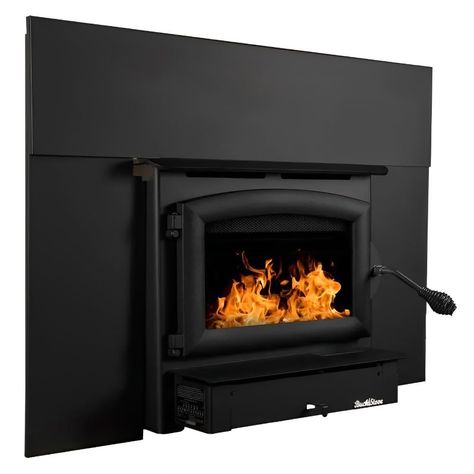 PRICES MAY VARY. Powerful Heating: Efficiently heats small to medium-sized spaces with up to 28,901 BTUs, ensuring warmth even in every corner of the room. Flexible Installation: We offer customizable black trim kits with frames that can be cut to size. They effectively conceal gaps when installed in larger spaces and provide traditional design options suitable for various spaces and décor styles. Elegant Design: Traditional style with customizable door colors (Black, Pewter, or Gold) and a larg Stove Fireplace Insert, Buck Stove, Stone Fireplaces, Fireplace Fan, Fireplace Insert, Black Door, Stove Fireplace, Fireplace Inserts, Black Doors