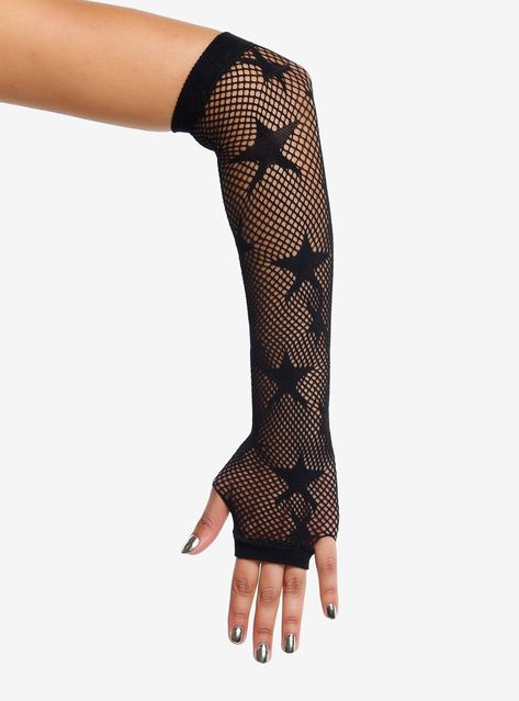 Show off your star power  baddie! These black fishnet arm warmers feature an allover star design.PolyesterImported Fishnet Arm Warmers, Shark Crochet, Fishnet Gloves, Silly Clothes, Alt Clothes, Tall Hoodies, Crochet Fingerless Gloves, Black Fishnets, Star Design