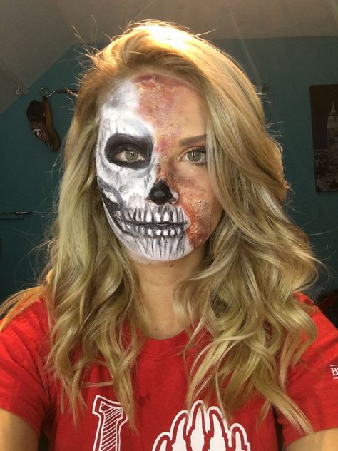 Half Skull Makeup, Burn Makeup, Half Skull, Skull Makeup, Halloween Makeup, Halloween Face, Face Makeup, Halloween Face Makeup, Halloween