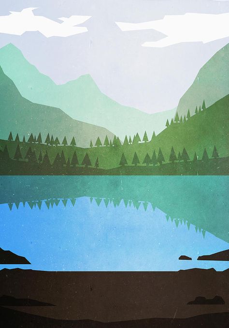 Planet Drawing, Mountain Drawing, Mountain Illustration, Lake Painting, Forest Illustration, 카드 디자인, Lake Landscape, Cartoon Background, Mountain Art