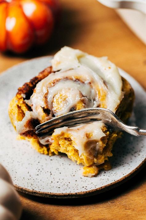 These pumpkin cinnamon rolls are so soft and fluffy with a pumpkin dough and pumpkin butter filling. With flavors of pumpkin spice, cinnamon, and vanilla bean cream cheese frosting, these pumpkin cinnamon rolls are the coziest fall treat! #pumpkinspice #pumpkin #cinnamonrolls #butternutbakery | butternutbakeryblog.com Pumpkin Dough, Vanilla Bean Cream, Caramel Apple Desserts, Butternut Bakery, Pumpkin Spice Recipe, Pumpkin Cinnamon Rolls, Breakfast Recipes Sweet, Pumpkin Desserts, Sweet Dough