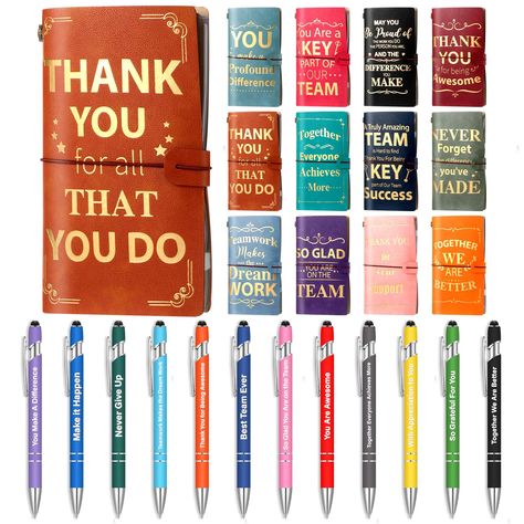 PRICES MAY VARY. Team Appreciation Gifts: you will get 24 pcs of bulk team gifts for employees, including 12 different styles of inspirational sayings leather journals, 140 pages each notebook, and 12 different styles of colorful ballpoint pens, all have different colors, such as green, red, blue and so on. You can give them as gifts to boss, supervisors, leaders, mentors, managers, coworkers, business partners to express gratitude to them on Boss Day Christmas Day Inspiring Design: the team ins Team Appreciation Gifts, Christmas Gifts For Employees, Team Appreciation, Gifts For Employees, Employee Christmas Gifts, Leather Journal Notebook, Boss' Day, Express Gratitude, Business Partners