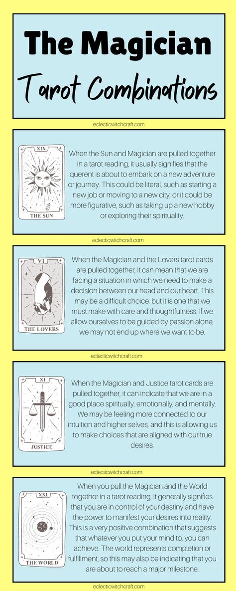 The magician tarot combinations. The meaning of the magician and the sun. The meaning of the magician and the lovers. The meaning of the magician and justice. The meaning of the magician and the world. Magician Card Tarot Meaning, How To Become A Magician, The World Tarot Meaning Love, Tarot Cards Combination Meaning, Tarot Card Combinations Meanings, Tarot Combinations Meanings, The Magician Tarot Tattoo, The Lovers Tarot Meaning, The Magician Tarot Meaning