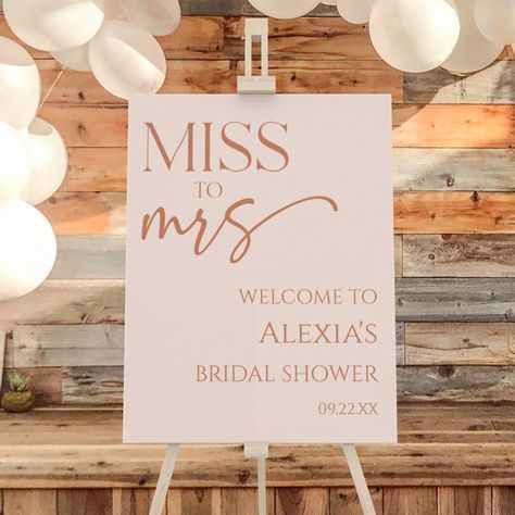 Miss To Mrs Bridal Shower Ideas, Bridal Shower Welcome Table, Miss To Mrs Shower Ideas, Bridal Shower Miss To Mrs, Miss To Mrs Sign, Bridal Shower Brunch Decorations, Bridal Theme, Welcome Table, Bridal Shower Tables