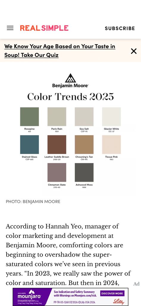 Benjamin Moore has released their 2025 Color Trends palette and it looks like next year's paint shades will be all about quiet sophistication and comfort. 2025 Bedroom Color Trends, 2025 Paint Color Trends, 2025 Color Trends, Benjamin Moore Paint Colours, Paint Color Trends, Trending Paint Colors, House Color Palettes, Entertaining Gifts, Paint Colors Benjamin Moore