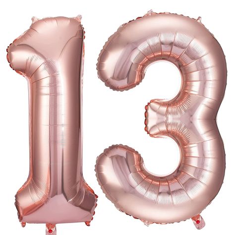 PRICES MAY VARY. PERFECT SUITABLE FOR:The elegant rose gold 13 number foil Mylar balloons are the best choice for: 13th birthday party,13th wedding anniversary celebration,company 13th anniversary party and many other party decoration. PACKAGE CONTENTS: 2 Pieces 40 Inch rose gold number Balloons:No.1 rose gold number Balloon + No.3 rose gold number Balloon. CHOOSE THEM:The rose gold number balloon is made of high-quality aluminum film that empty balloon is 42 inch,after filled with helium or air 13 Anniversary, Rose Gold Number Balloons, 13 Number, Balloons Rose Gold, 13th Birthday Party, 40 Balloons, Gold Number Balloons, Holiday Balloons, 13th Anniversary