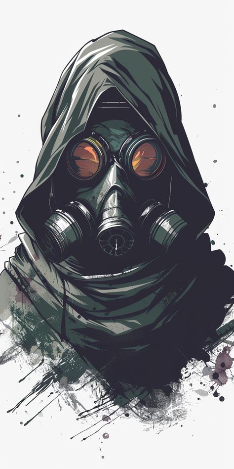 Gas Mask Design Concept, Cyberpunk Gasmask, Gasmask Art, Gas Mask Aesthetic, Gas Mask Drawing, Chemical Mask, Hacker Art, Gas Mask Tattoo, Video Game Drawings