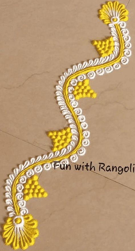 Small Rangoli Ideas For Diwali, Dusherra Rangoli Ideas, One Line Rangoli Designs, Rangoli Designs For Border, Door Side Rangoli Designs, Small Rangoli Ideas, New Rangoli Designs Creativity Easy, Line Rangoli Design, Rangoli Designs Border Simple