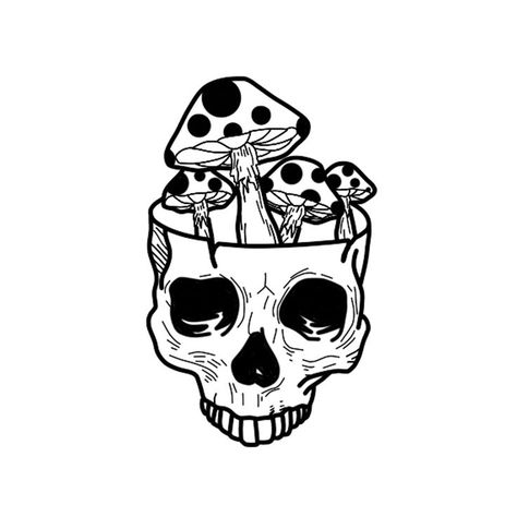 Skull Mushroom Art, Open Skull Tattoo, Trippy Skull Tattoo, Small Skull Tattoo Design, Mushroom Skull Drawing, Skull Tattoos Simple, Mushroom Tattoo Stencil, Simple Skull Tattoo Design, Mushroom Skull Tattoo