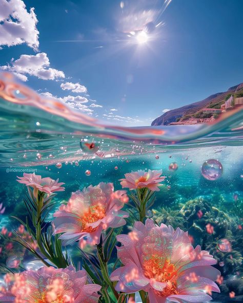 𝖀𝖓𝖉𝖊𝖗 𝖙𝖍𝖊 𝖘𝖊𝖆 🌊🌸🌼 #UnderTheSea #IridescentFlowers #IridescentAIArt #Iridescent #IridescentArt #Ocean #SummerVibes #SummerVibes #SummerMood Under The Sea Aesthetic, Sea Vibe, Under Ocean, Ocean Flowers, Under The Ocean, Beautiful Ocean Pictures, Ocean Aesthetic, Rainbow Pearl, Ocean Pictures