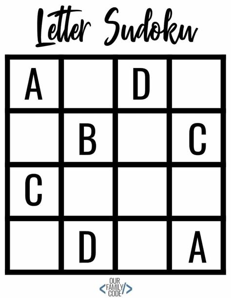 This Letter Sudoku activity is a way to introduce kids as young as preschool to the rules and the use of logical reasoning to solve a problem. #STEAM #STEM #teachkidstocode #computationalthinking #algorithms #logicalreasoning #homeschool #sudokuforkids Magic Squares Math, Unplugged Coding Activities, Medical Slp, Steam Lab, Word Games For Kids, Life Science Activities, Creative Worksheets, Computer Teacher, Cognitive Activities