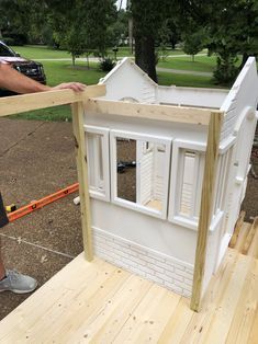 How To Redo A Plastic Playhouse, Little Tikes House Makeover, Repurposed Playhouse, Playhouse Makeover Little Tikes, Wood Playhouse Makeover, Playhouse Redo, Plastic Playhouse Makeover, Little Tikes Playhouse Makeover, Playhouse Remodel