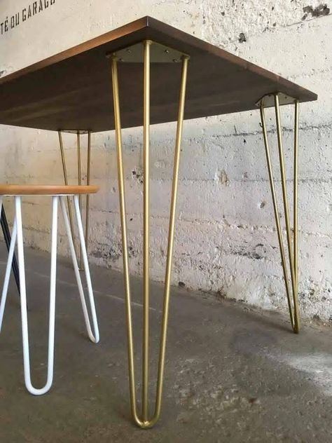 Set of 4 27'' to 29'' Golden Brass Hairpin | Etsy Types Of Furniture Legs Metal, Hairpin Leg Dining Table, Hairpin Dining Table, Hairpin Leg Table, Pin Legs, Bench Legs, Home Office Table, Ikea Shelves, Desk Height