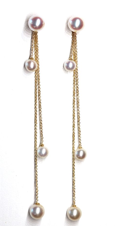 Janet Deleuse Triple Chain Drop Pearl Earrings Crystal Point Jewelry, Beautiful Jewelry Earrings, Pendulum Earrings, Drop Pearl Earrings, Natural Stone Jewelry, Brighton Jewelry, Couture Jewelry, Fine Earrings, Pearl Drop Earrings