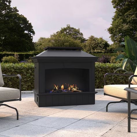 allen + roth 40000-BTU Black Steel Liquid Propane Outdoor Fireplace at Lowes.com Outdoor Propane Fireplace, Outside Fireplace, Propane Fireplace, Outdoor Gathering Space, Outdoor Gas Fireplace, Outdoor Renovation, Outdoor Fireplace Designs, Gas Fireplaces, Outdoor Fireplace Patio