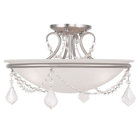 Pennington Brushed Nickel Two Light Ceiling Mount Livex Lighting Semi Flush Flush & Semi F Flush Chandelier, Sculpted Arms, White Alabaster, Flush Mount Lights, Semi Flush Lighting, Livex Lighting, Light Fixtures Flush Mount, Light Ceiling, Semi Flush Mount Lighting