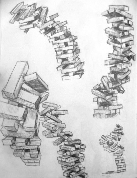 Jenga Tattoo, Jenga Drawing, Geometric Shapes Drawing, Game Sketch, Jenga Game, Object Drawing, Drawing Exercises, Basic Drawing, Sketchbook Pages