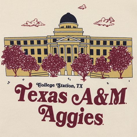 Experience ultimate Aggie pride and style with our ivory sweatshirt featuring a bold graphic of the iconic Academic Building. Show off your love for Texas A&M with "Texas A&M Aggies" in rich maroon. Stay cozy and fashionable while representing your favorite university! Brand: Comfort Colors 100% Cotton Machine Wash Cold/Tumble Dry Low A&m Aesthetic, Texas A&m Aesthetic, Texas A&m University, Aggie Pride, Texas Aggies, Pin Ideas, Texas A M University, George Bush, Soul On Fire