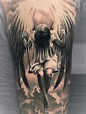 Tattoos Of Angels, The Fallen Angel Tattoo, Falling Angel Tattoo, Swing Tattoo, Tattoos Mom, Angels Tattoo, Falling Angel, Fallen Angel Tattoo, Arm Tattoos Drawing