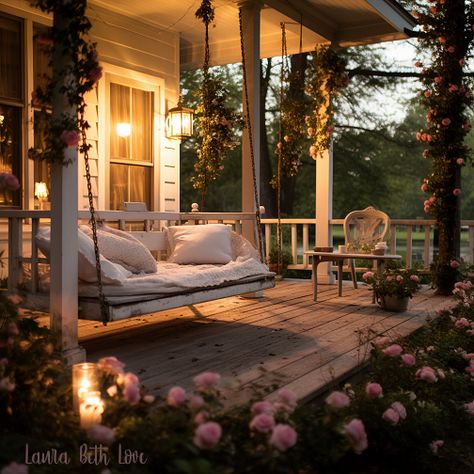 House Designs Exterior Wrap Around Porch, Flowers House Decor, Aesthetic Back Porch, Old Country Houses Farmhouse, Dreamy Front Porch, Cottage Home With Porch, House With Vines On It, Wrap Around Porch Aesthetic, House With Porch All The Way Around