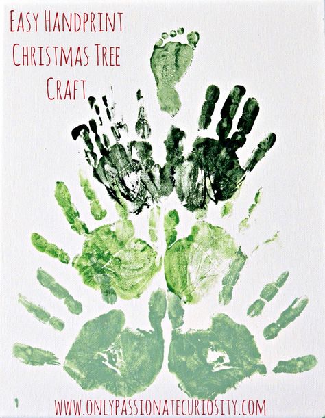 Easy Handprint Christmas Tree Craft for Kids Family Handprint Christmas Tree, Handprint Family Tree, Hand Print Christmas Tree, Hand Print Christmas, Daycare Gifts, Handprint Christmas Tree, Woodland Christmas Tree, Christmas Tree Craft, Handprint Christmas