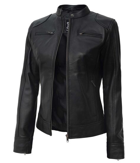 PRICES MAY VARY. Chic Leather Jacket for Women: Elevate your style with a timeless womens black leather jacket, combining fashion and durability for every season. It's an embodiment of confidence and durability. Moto-Inspired Statement Piece: Unleash your inner biker with our motorcycle jacket for women, a perfect blend of style and function. Elevate your fashion quotient today. Versatile Elegance: Discover the charm of chamarras para mujer, as our women's leather jackets & coats offer a versati Womens Leather Biker Jacket, Cafe Racer Leather Jacket, Black Biker Jacket, Womens Moto Jacket, Womens Black Leather Jacket, Cafe Racer Jacket, Black Leather Moto Jacket, Black Leather Biker Jacket, Leather Jacket With Hood