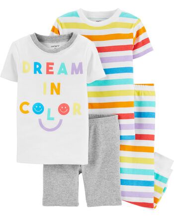 Carter's : Carter's 4-Piece Dream In Color Snug Fit Cotton PJs Pajamas For Girls, Spring Pajamas, Fleece Pjs, Dinosaur Pajamas, Baby Boy Pajamas, Cotton Pjs, Carter Kids, Spring Girl, Striped Short Sleeve Shirt