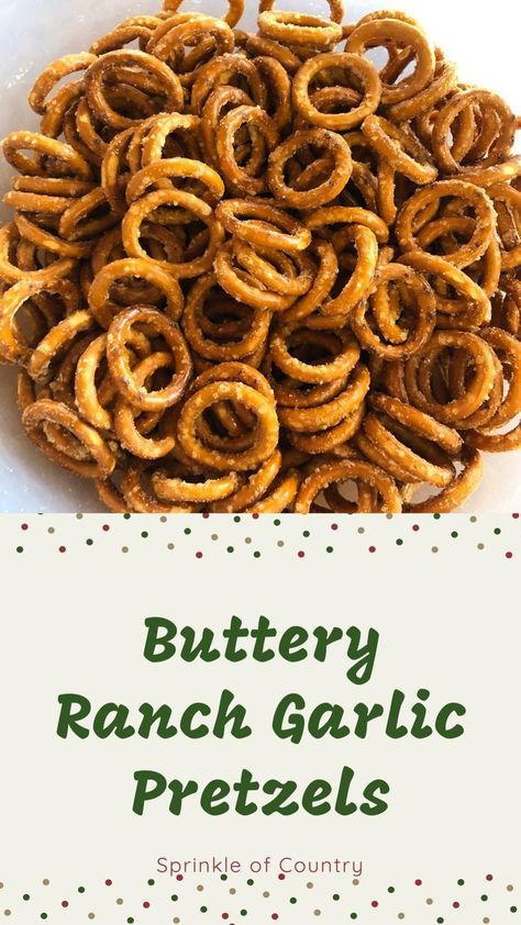 Garlic Ranch Pretzels, Garlic Pretzels, Pizza Side Dishes, Ranch Pretzels, Seasoned Pretzels, Garlic Ranch, Party Side Dishes, Christmas Food Treats, Pretzels Recipe