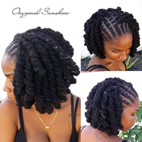 #oryginalsunshine #971 #gwada #fwi #love #hairlove #coiffure #naturalbeauty #protectivestyles #hairstylist #hairstyles #loctician… Dreads Bob Style, Tension Free Loc Styles, Lox Styles For Women Long, Cork Screw Hairstyles, Vacation Loc Styles, Pipe Cleaner Loc Styles, Loc Knots Styles, Loc Curls Styles, Different Loc Styles