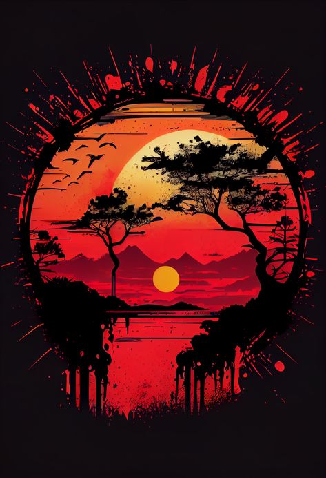 Sunset Tshirt Design, Jungle Bungalow, Rasta Tattoo, Red Art Painting, African Nature, Hipster Drawings, Astronomy Poster, Japanese Pop Art, Free Wallpaper Backgrounds