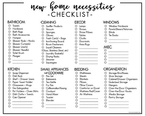 Moving into your first home or apartment? Buying a new home? This printable New Home Necessities Checklist is pretty handy. Print yours at livelaughrowe.com Apartment Buying, New Home Necessities, Moving Into Your First Home, Home Necessities, First Home Essentials, First Home Checklist, Boho Apartment, New Home Essentials, House Checklist